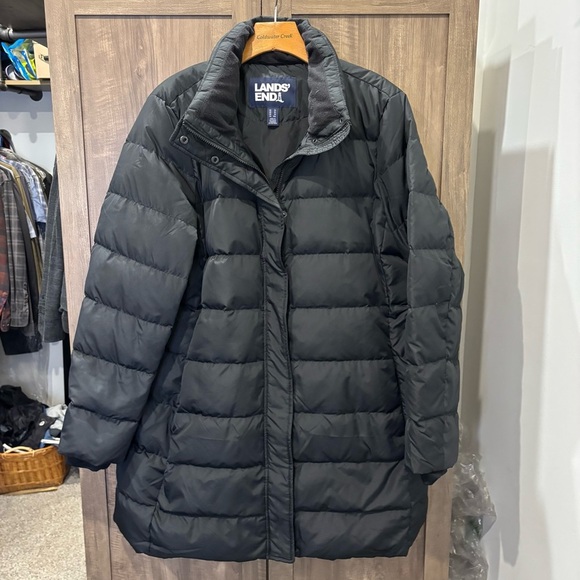 Lands End XL Down Puffer Jacket black Coat - Picture 1 of 13